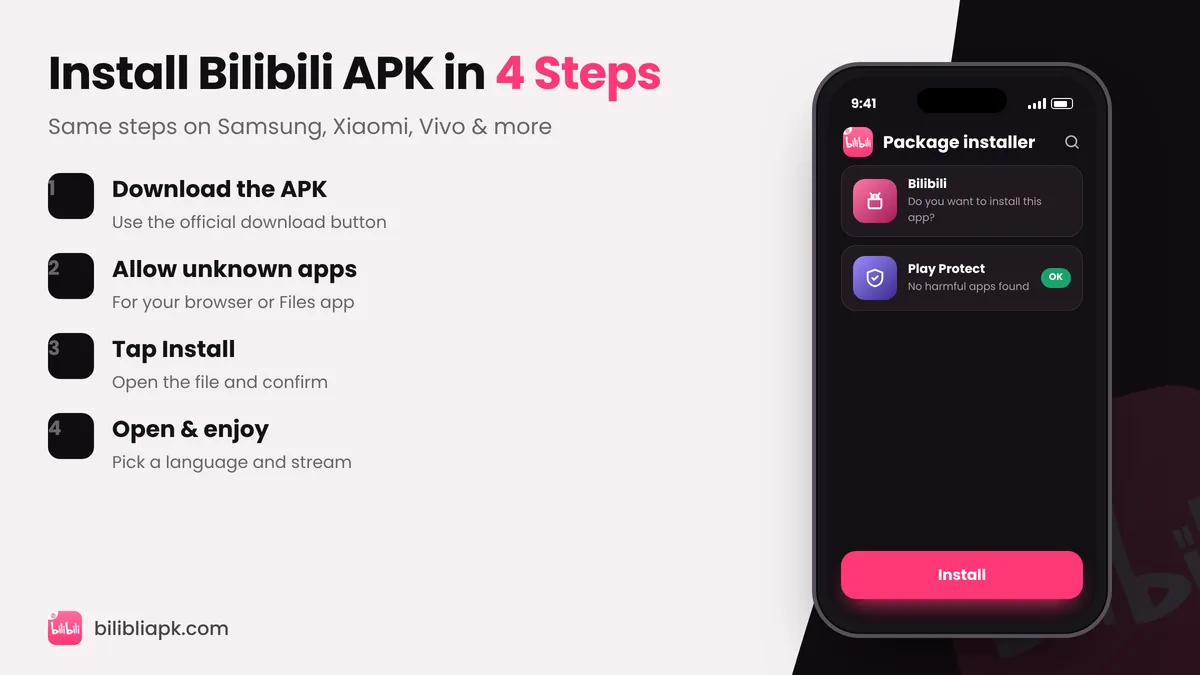 Four steps to install Bilibili APK on Android